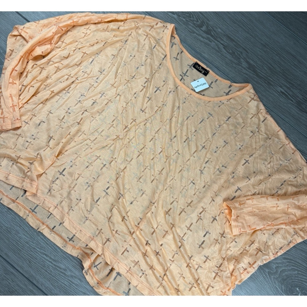 Aubrey 3+1 Women's Repeating Cross Pattern Sheer Dolman Top Orange Medium